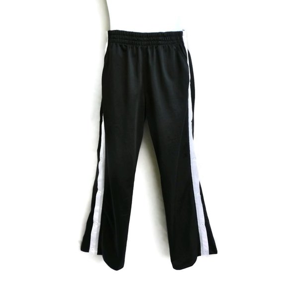 Vintage 90s Nike Black Snap Tear Away Track Pants Stripe White Grey XL 16 - Picture 1 of 9
